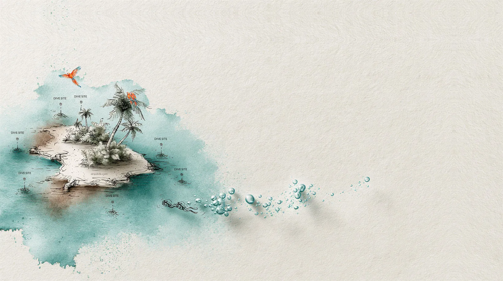 Illustrated watercolour of Cozumel with its dive sites marked